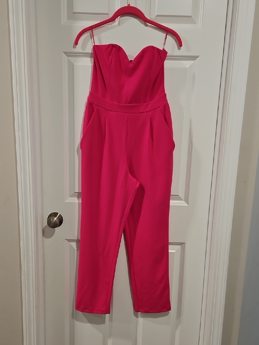 Express Hot Pink Strapless Jumpsuit with Spaghetti Straps